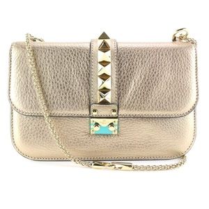 Rose Gold ROCKSTUD LEATHER CROSSBODY BAG- 
Valentino Garavani